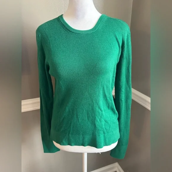NWT $155 Alex Mill Ava crewneck Fine Merino Wool Sweater Emerald Green Medium - Picture 2 of 6